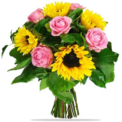 Sunflowers and Pink Roses
