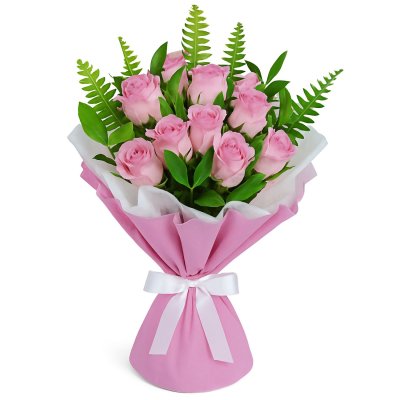 Dozen Pink Roses in Paradise