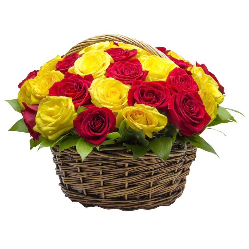 25 Yellow and Red Roses basket