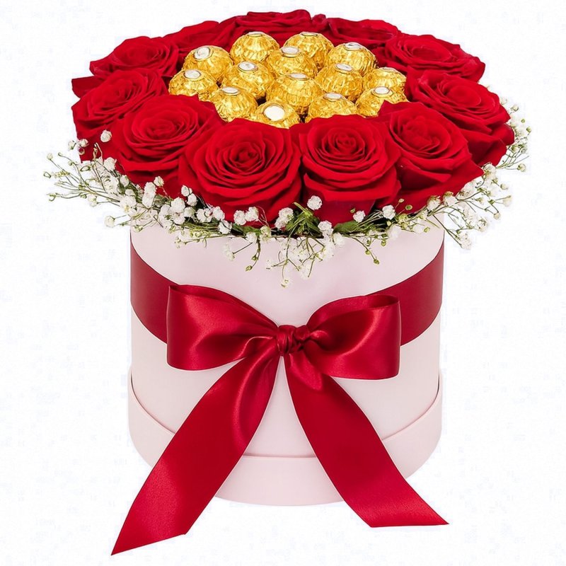 Dozen Roses & Ferrero Hatbox
