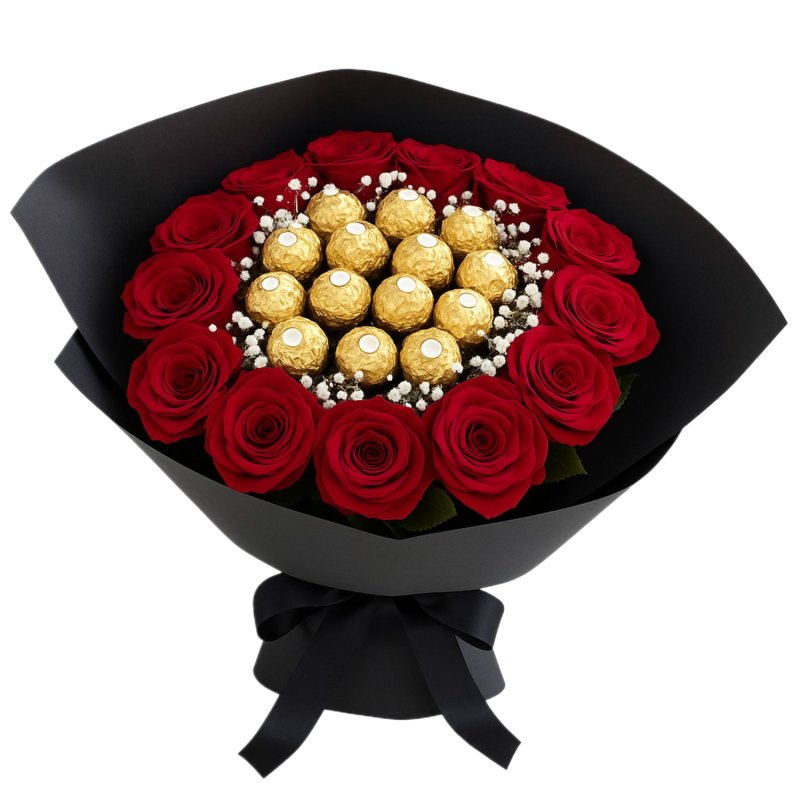 18 Roses & Ferrero in Black Velvet