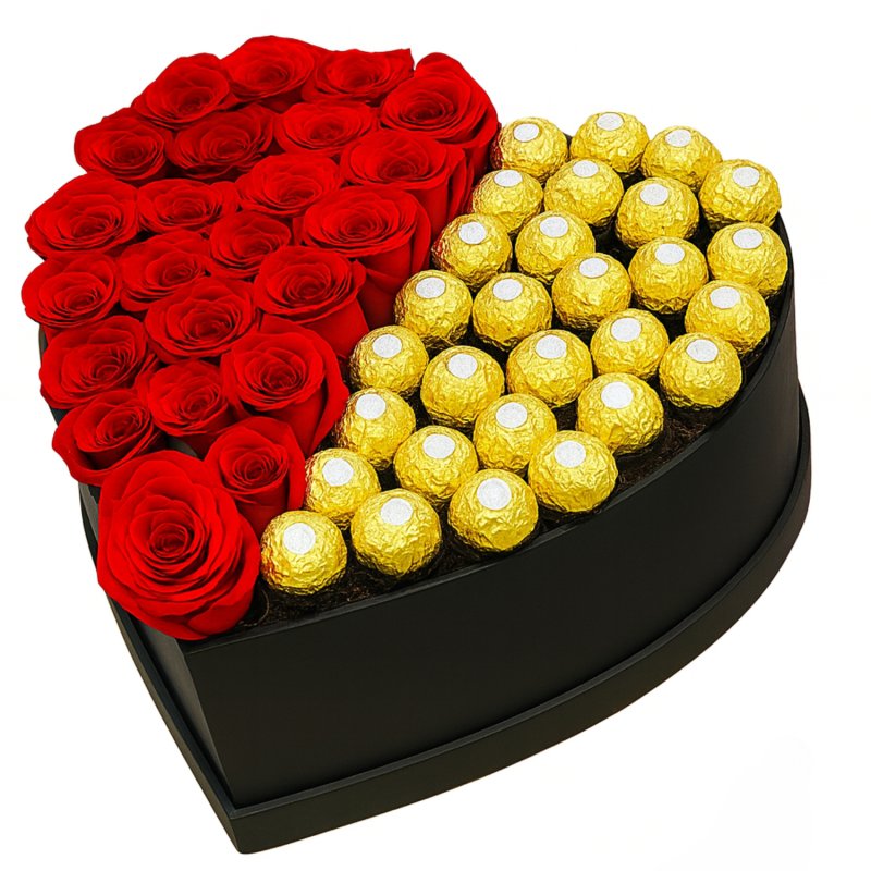 Red Roses & Ferrero Heart Box